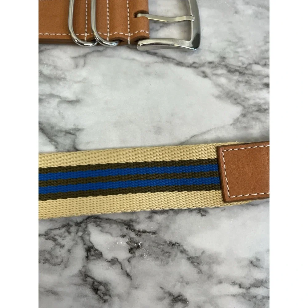 Shinola Detroit Brown Leather And Striped Woven Belt Sz 42 Men's Made In USA